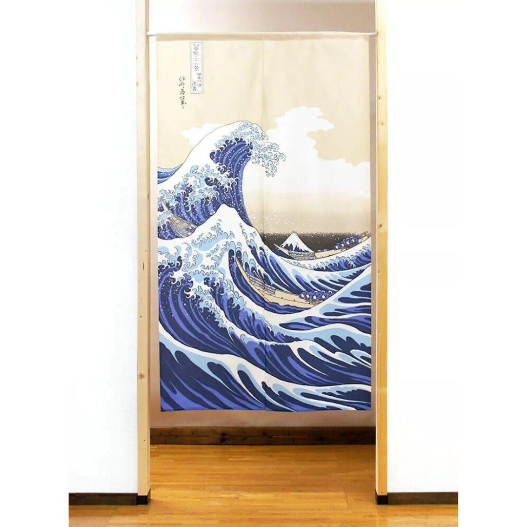 Hokusai Great Wave off Kanagawa Japanese Noren Curtain - Traditional Art Print Room Divider for Home Decor & Zen Meditation Space