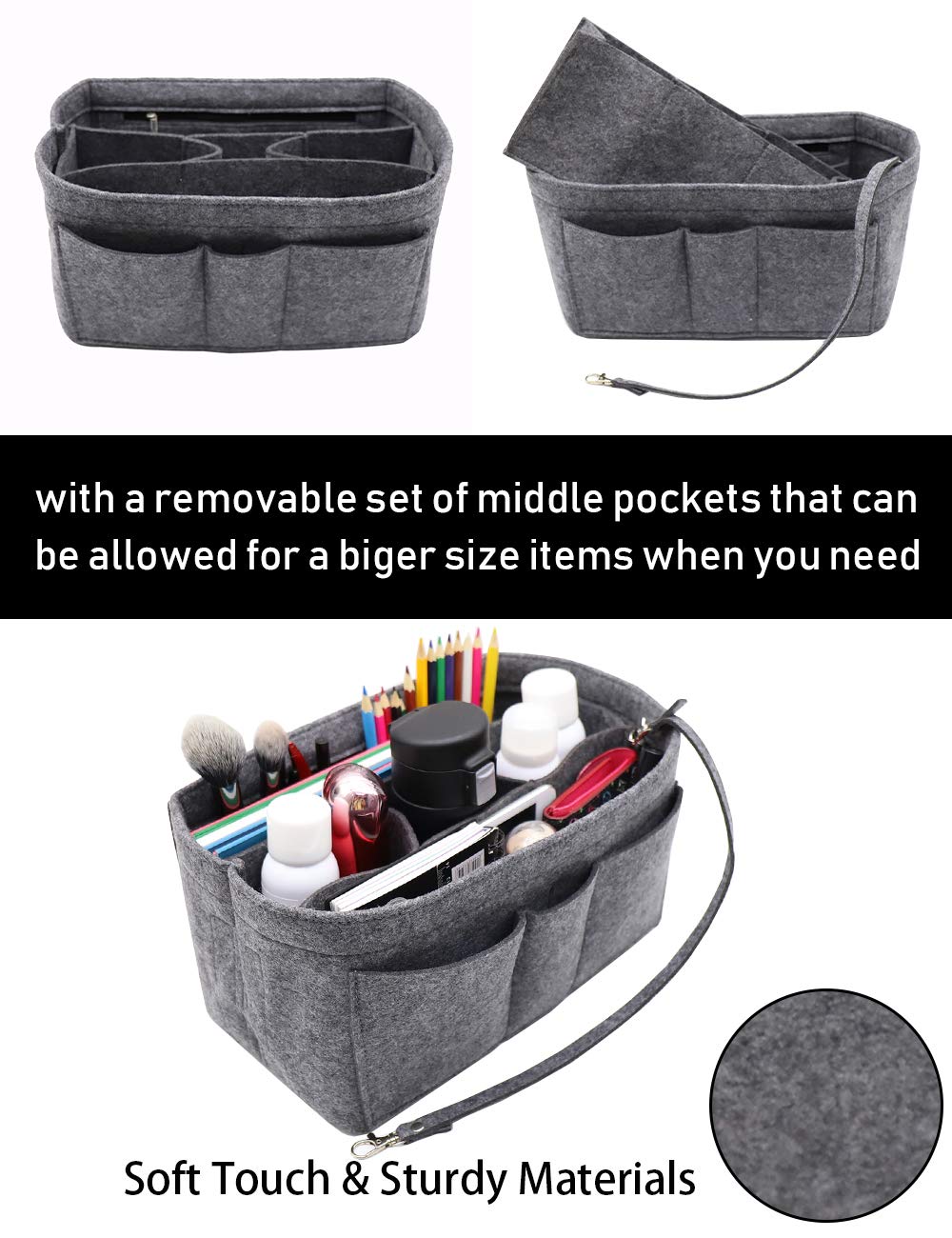 LEXSION Felt Insert Bag Organizer - Handbag Purse Organizer for Speedy & Neverfull Bags - Perfect for Travel, Work & Daily Use
