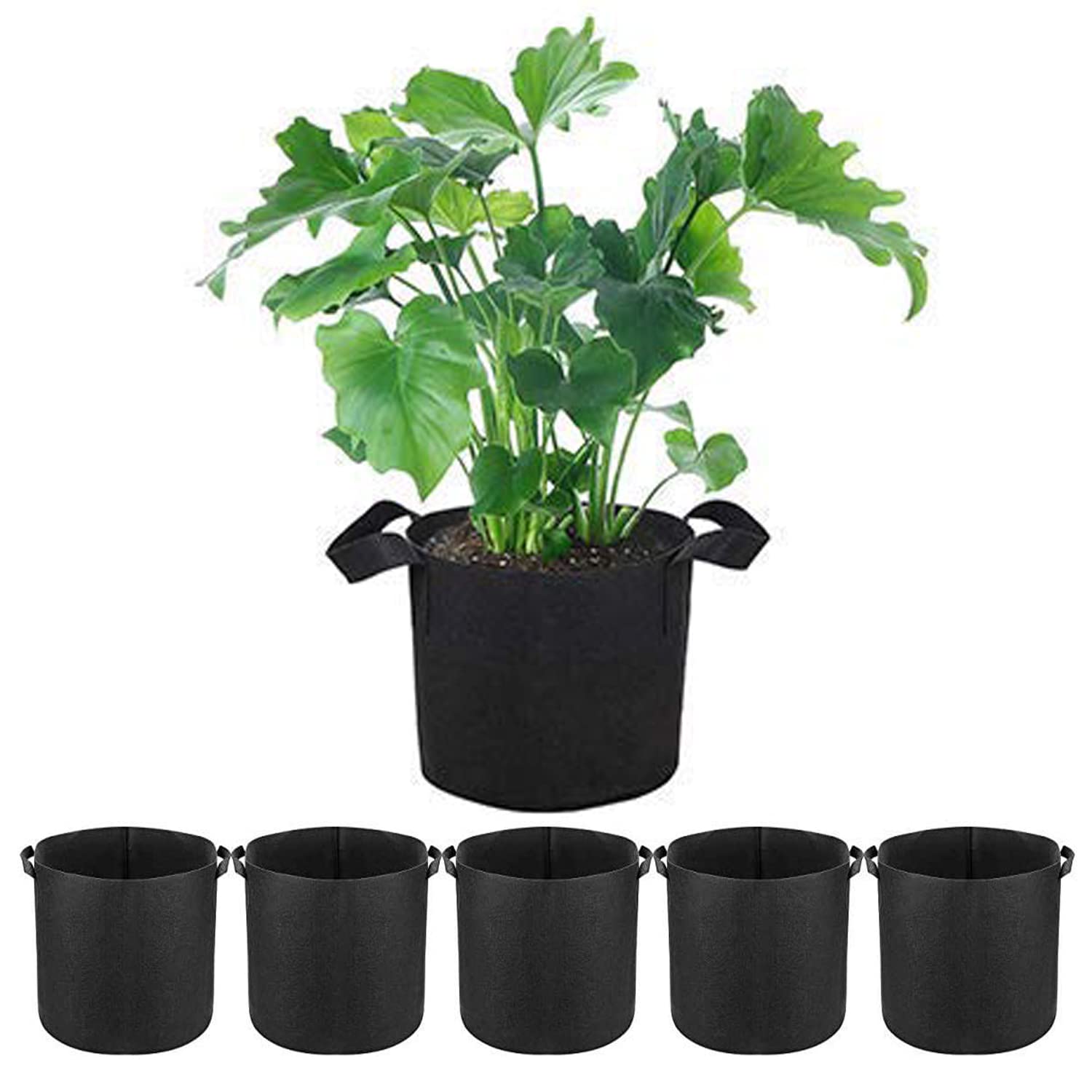 6-Pack 10 Gallon Heavy Duty Thickened Non-Woven Aeration Fabric Plant Grow Bags with Handles - Breathable Garden Pots for Vegetables, Flowers & Herbs - Ideal for Indoor/Outdoor Planting & Container Gardening (Black)