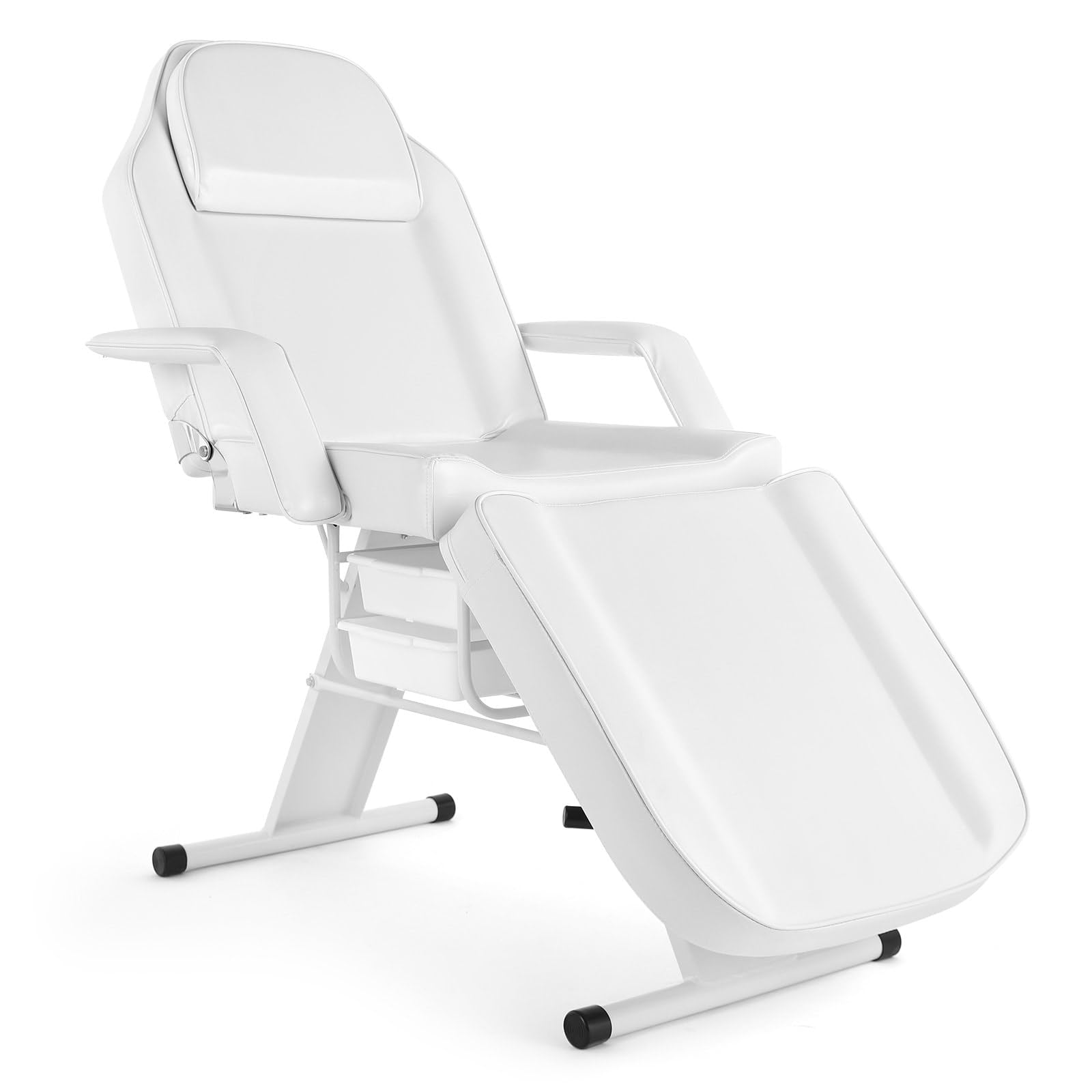 Premium White Leather Massage Chair - Modern Spa Facial Bed for Tattoo & Beauty Salon - Durable Metal Frame for Professional Use in Tattoo Parlors, Beauty Clinics & Relaxation Centers