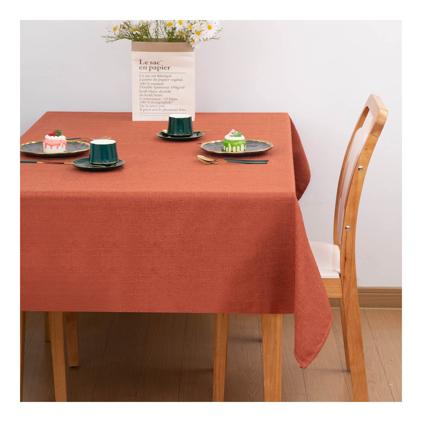 Dark Orange Linen Tablecloth 57x57 Inch - Waterproof, Wrinkle-Resistant, Anti-Shrink Rectangular Table Cover with Lotus Effect for Dining, Parties & Outdoor Use