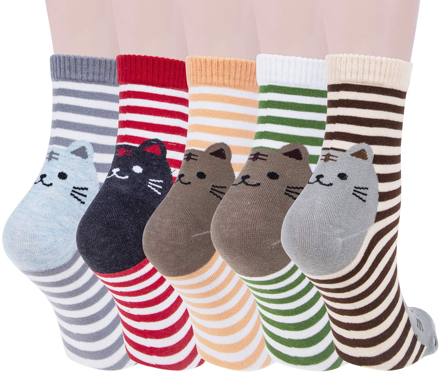 Funny Cartoon Dog Cat Animal Socks for Women - 5 Pairs Soft Cotton Crew Socks - Cute Novelty Socks for Girls, Casual Wear, Gifts & Costume Accessories