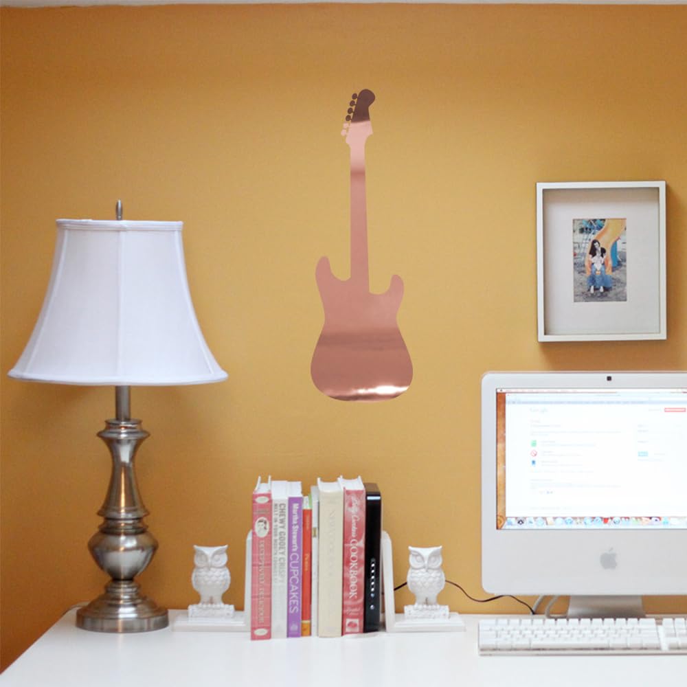 Premium Rose Gold Electric Guitar Vinyl Decal Stickers (Set of 2) - Waterproof, Durable for Laptop, Phone, Helmet, Car Window, Bumper, Mug, Cup, Door & Wall Decoration - Perfect for Music Lovers, DIY Home Decor & Gift Giving