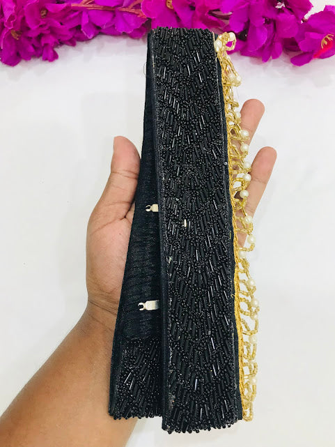 Elegant Black Waist Belt with Gold and White Beads - Perfect for Boho Fashion, Parties, and Dance Performances