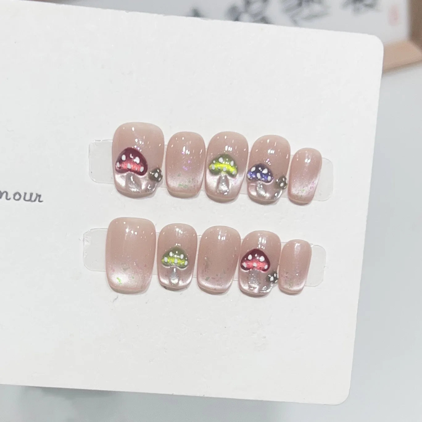 10Pcs Sakura Ballet Press on Nails - Glitter French Tip Acrylic Fake Nails Short Pink Full Cover Manicure Set for Women | Perfect for Parties, Weddings, Date Nights & Everyday Wear