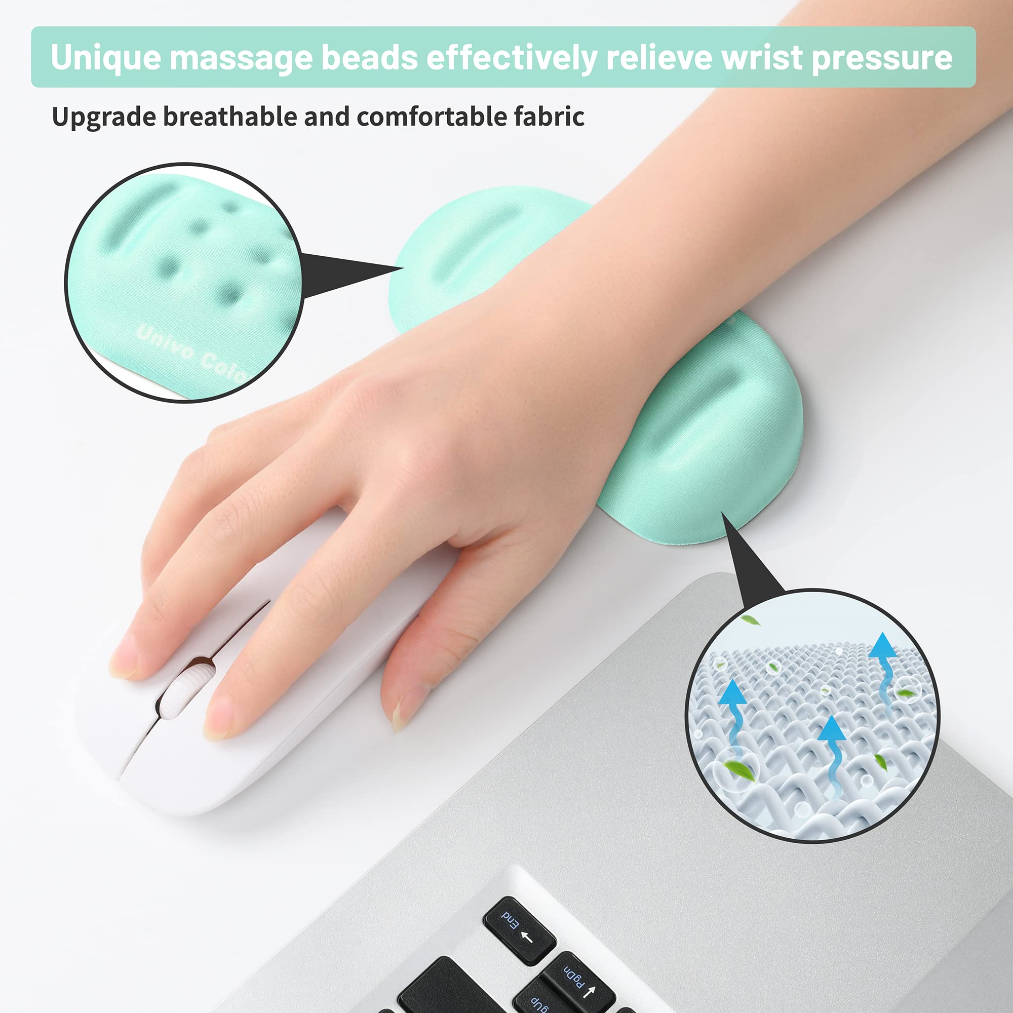 Turquoise Green Superfine Memory Foam Ergonomic Wrist Rest - Soft Gel Mouse Pad with Wrist Support for Gaming, Office & Computer Use - Comfortable for Long Hours of Typing and Mouse Work