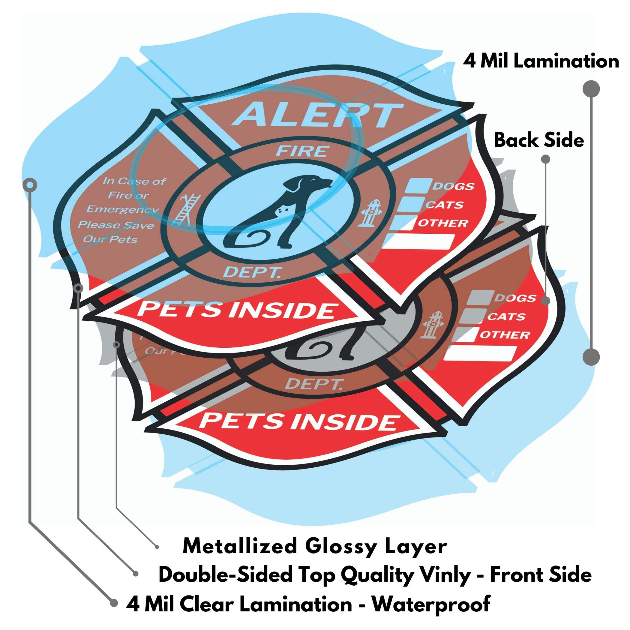 Double-Sided Pet Alert Stickers - 6 Pack Emergency Rescue Decals | UV Resistant & Waterproof | For Home Windows & Car Safety