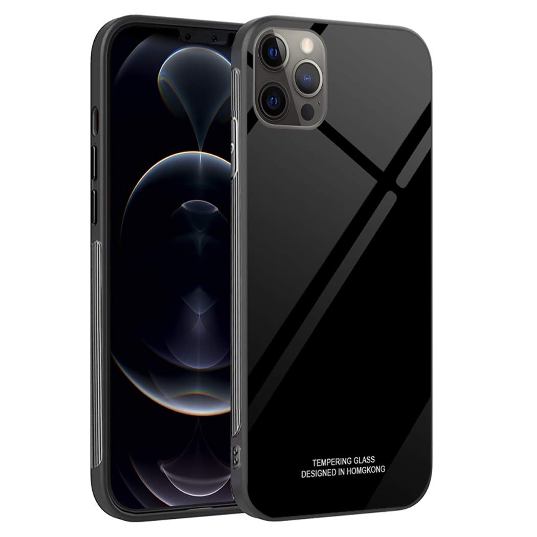 Premium Shockproof iPhone 12/12 Pro Case (6.1 Inch) - Black with Tempered Glass Back Cover | Slim Protective Phone Cover for Everyday Use, Work & Travel
