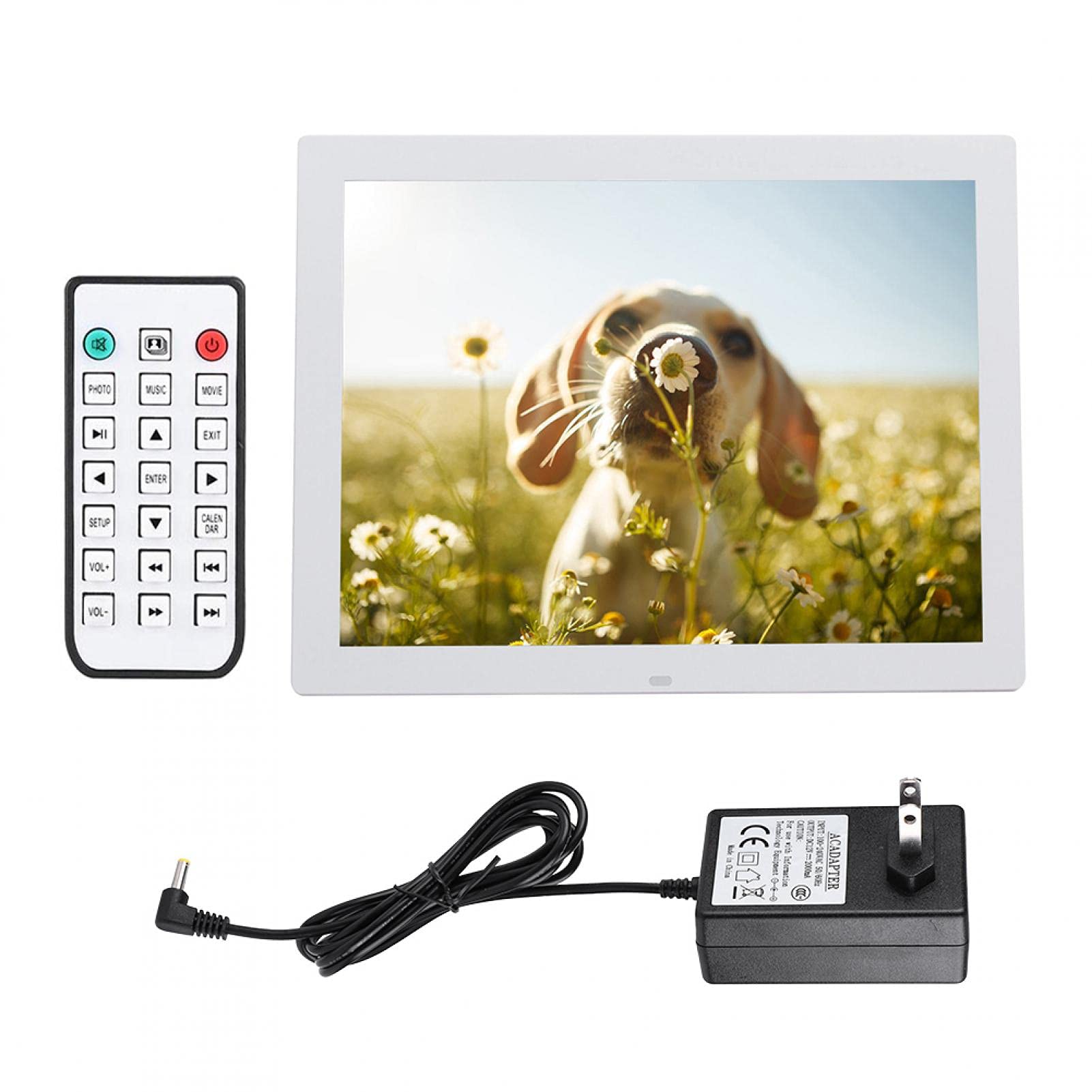 EVTSCAN 15 Inch Portable Digital Photo Frame - HD Display, Alarm Clock, Video Player & Digital Album with Remote Control (White) - Perfect for Home Decor, Bedroom, Office & Gift Giving
