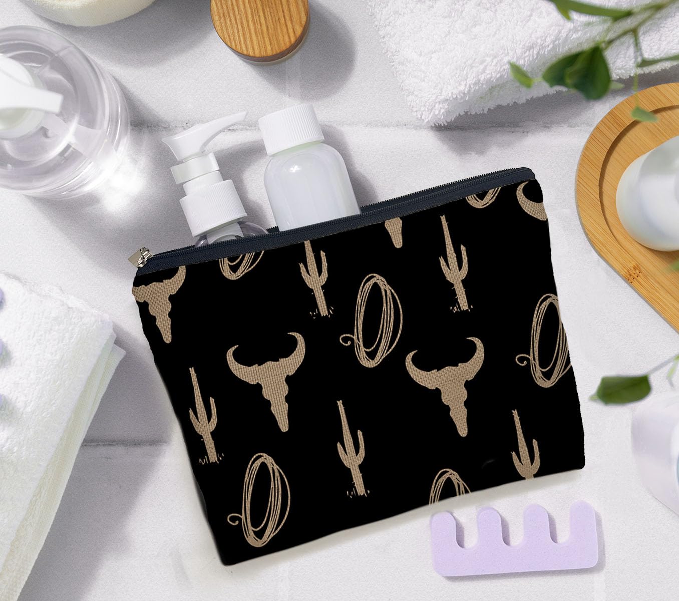 Stylish IWXYI Cow Print Makeup Bag - Durable Zipper Pouch for Women's Travel & Toiletry Essentials | Perfect Cosmetic Organizer Gift for Western Lovers