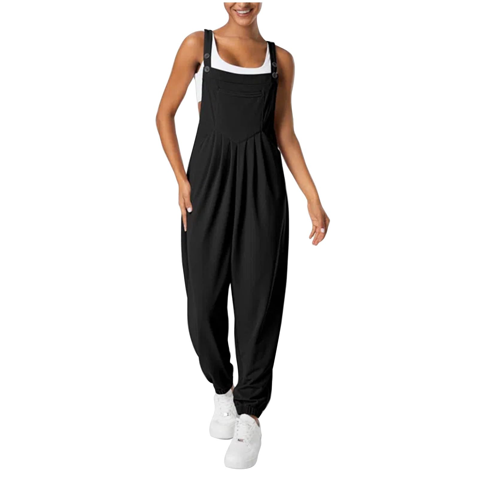 UOFOCO Women's 2024 New Solid Color Jumpsuit Romper Overalls - Casual Loose Fit Pants Outfit for Spring & Summer | Perfect for Beach, Travel, and Everyday Wear
