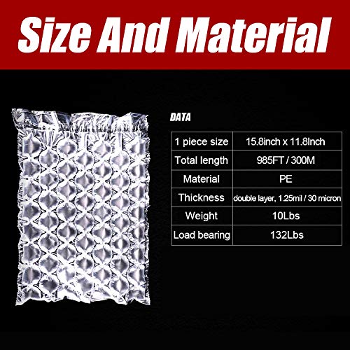 985Ft Air Cushion Film Roll - 15.8 Inch Wide PE Bubble Wrap for Shipping Protection | Perfect for Packing Fragile Items, Moving Boxes & Ecommerce Packaging