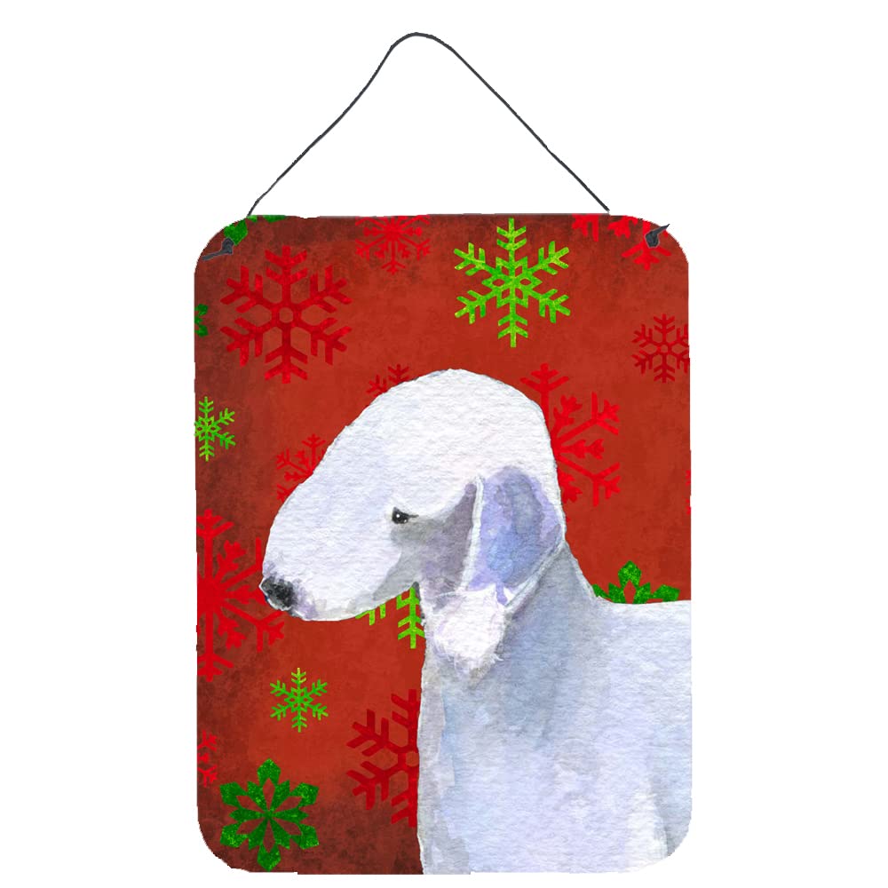 Caroline's Treasures Holiday Dog Metal Sign - Bedlington Terrier with Red & Green Snowflakes Christmas Wall Decor for Kitchen, Bathroom, Bar, Front Door | Perfect for Festive Home Decor & Gift Giving