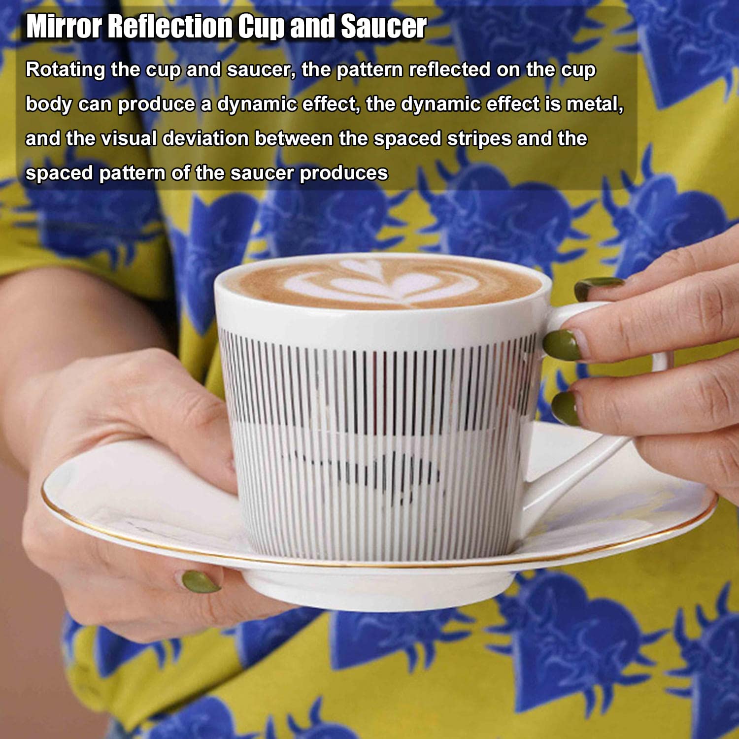 8 oz Mirror Reflection Coffee Cup & Saucer Set - Illusion Anamorphic Ceramic Mug with Moving Reflection - Perfect for Gifts, Home Decor, and Unique Coffee Drinking Experience