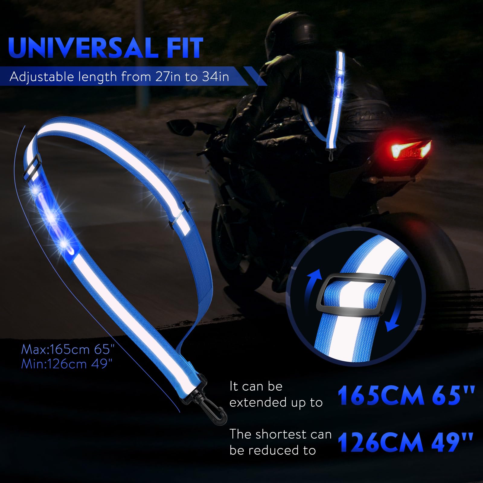 Simket Rechargeable LED Reflective Sash - Adjustable High Visibility Safety Gear for Night Walking, Jogging, Running & Biking - Perfect for Men & Women Outdoor Activities in Low Light Conditions
