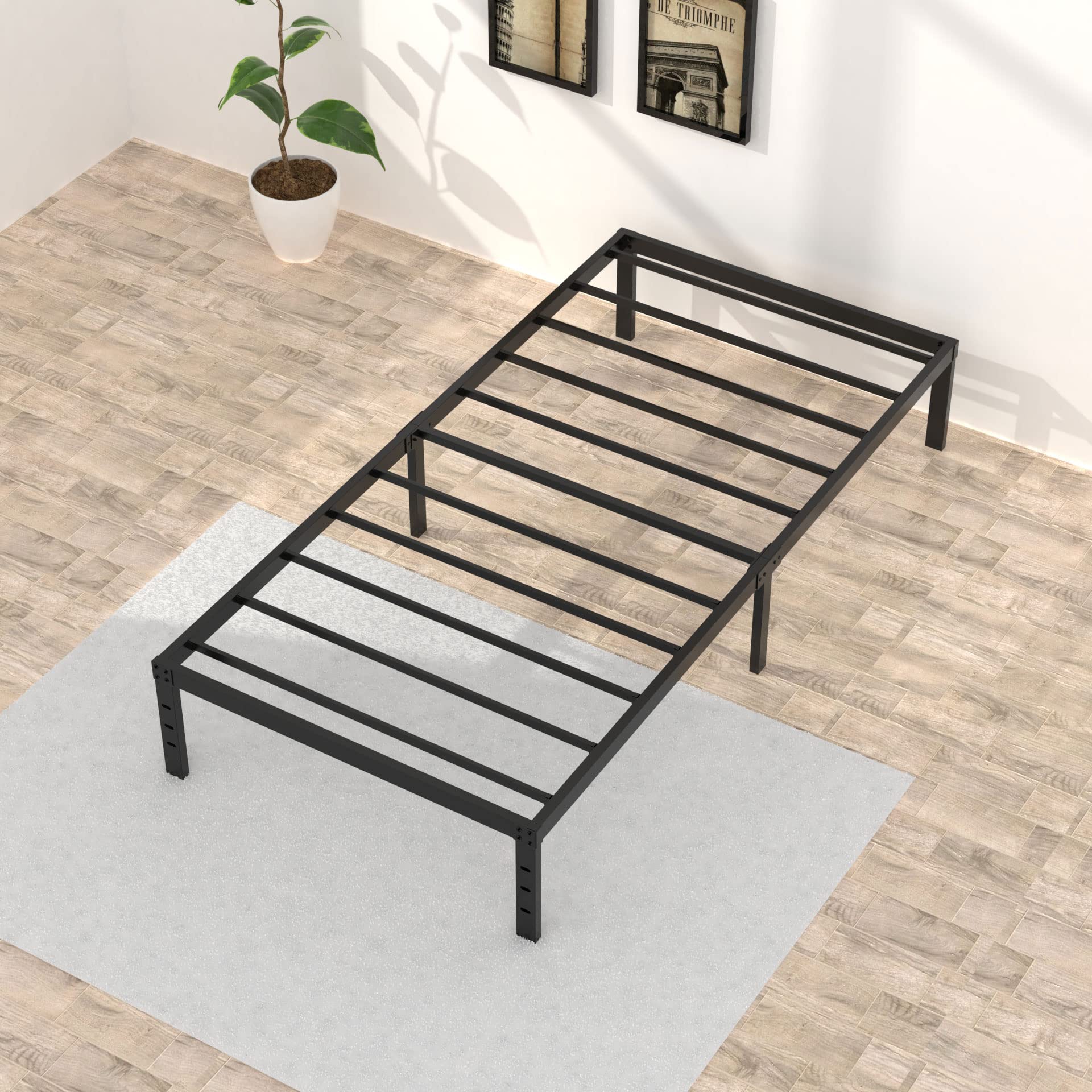 16 Inch Twin XL Bed Frame with Storage - Heavy Duty Metal Platform Bed Frame Supports 2,500 lbs - Easy Assembly Mattress Foundation in Black - Perfect for Small Spaces, Dorms & Guest Rooms