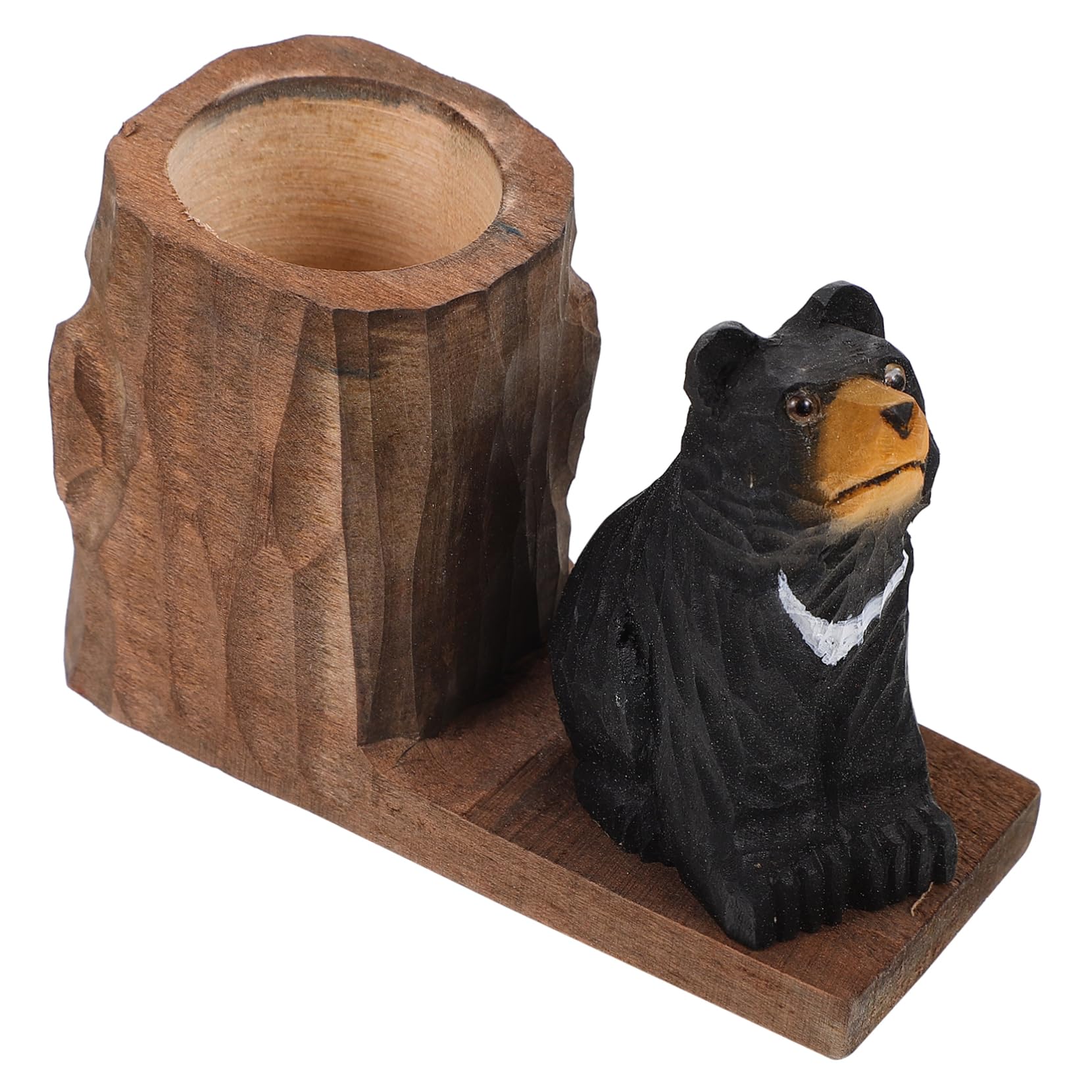 Wooden Bear Pen Holder - Cute Desk Organizer for Home & Office Decor
