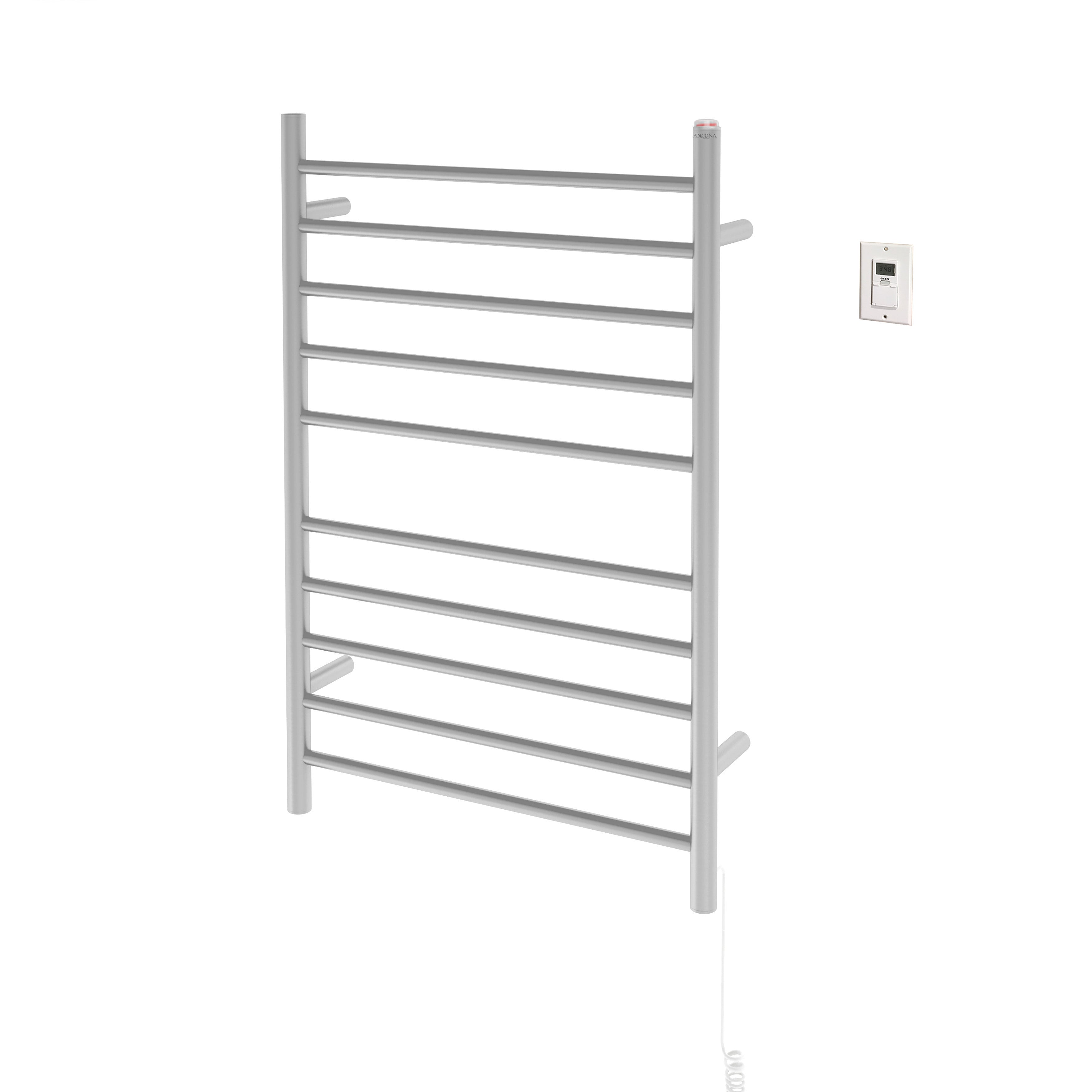 Premium 10 Bar Hardwired & Plug-in Towel Warmer - Brushed Stainless Steel with Timer | Fast Heating for Bathroom, Spa & Luxury Home Use