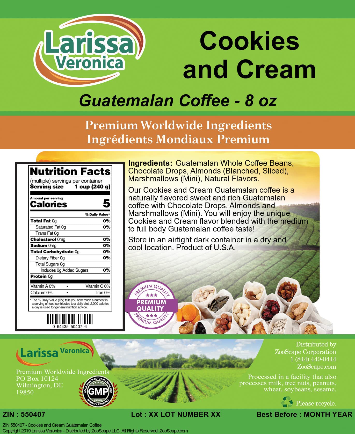 Premium Cookies and Cream Flavored Guatemalan Coffee Beans - Gourmet, Naturally Flavored, Whole Bean (8 oz) - Perfect for Home Brewing, Gifts & Coffee Lovers
