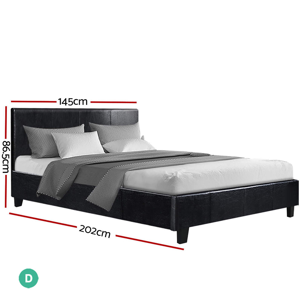 Coogee Double Bed Frame Black - Sturdy Metal Platform Bed with Headboard - Perfect for Modern Bedrooms & Guest Rooms