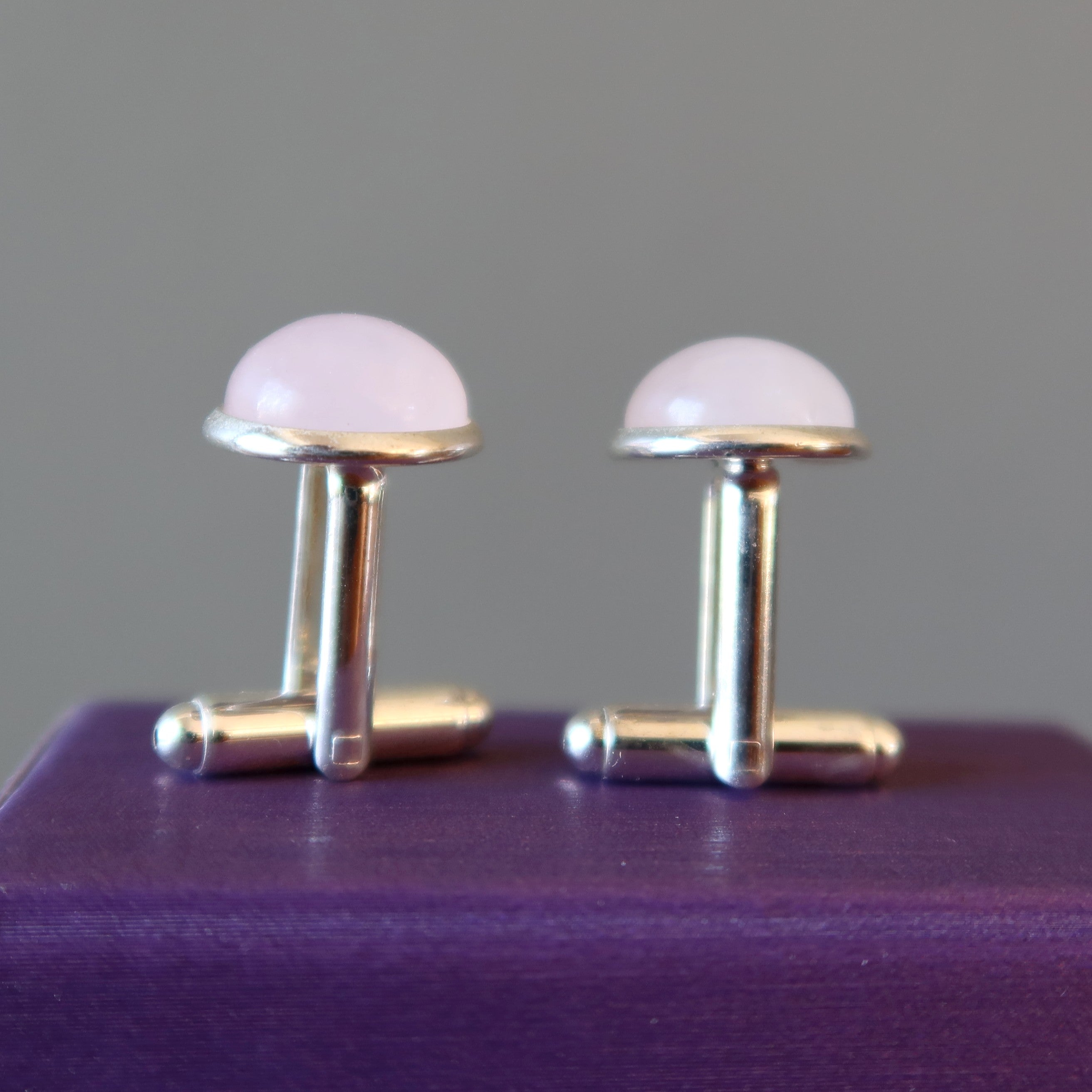 Rose Quartz Cufflinks for Men - Pink Love Gemstone Silver Plated Dress Cuff Links - Perfect for Weddings, Prom & Formal Events