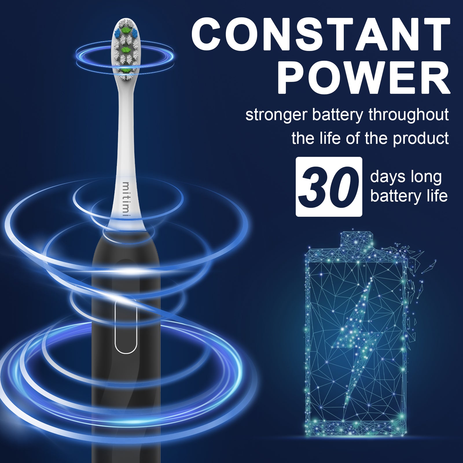 Mitimi T2405 Sonic Electric Toothbrush for Adults & Kids - 4 Brushing Modes, Smart Timer, IPX7 Waterproof - Perfect for Travel & Daily Oral Care (Black)