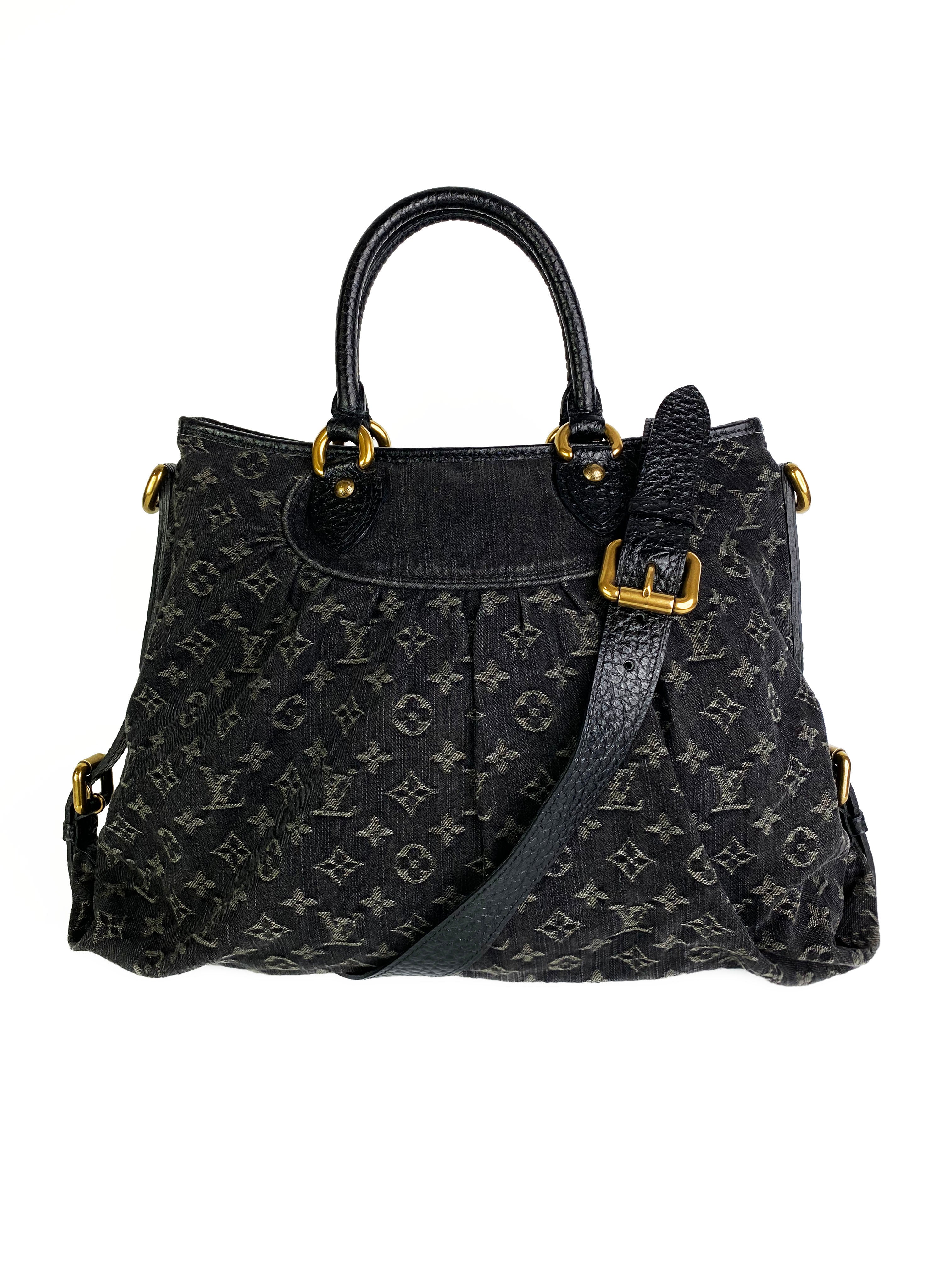 Authentic Louis Vuitton Vintage Black Denim Tote Bag for Women - Stylish Designer Handbag for Work, Travel & Everyday Use