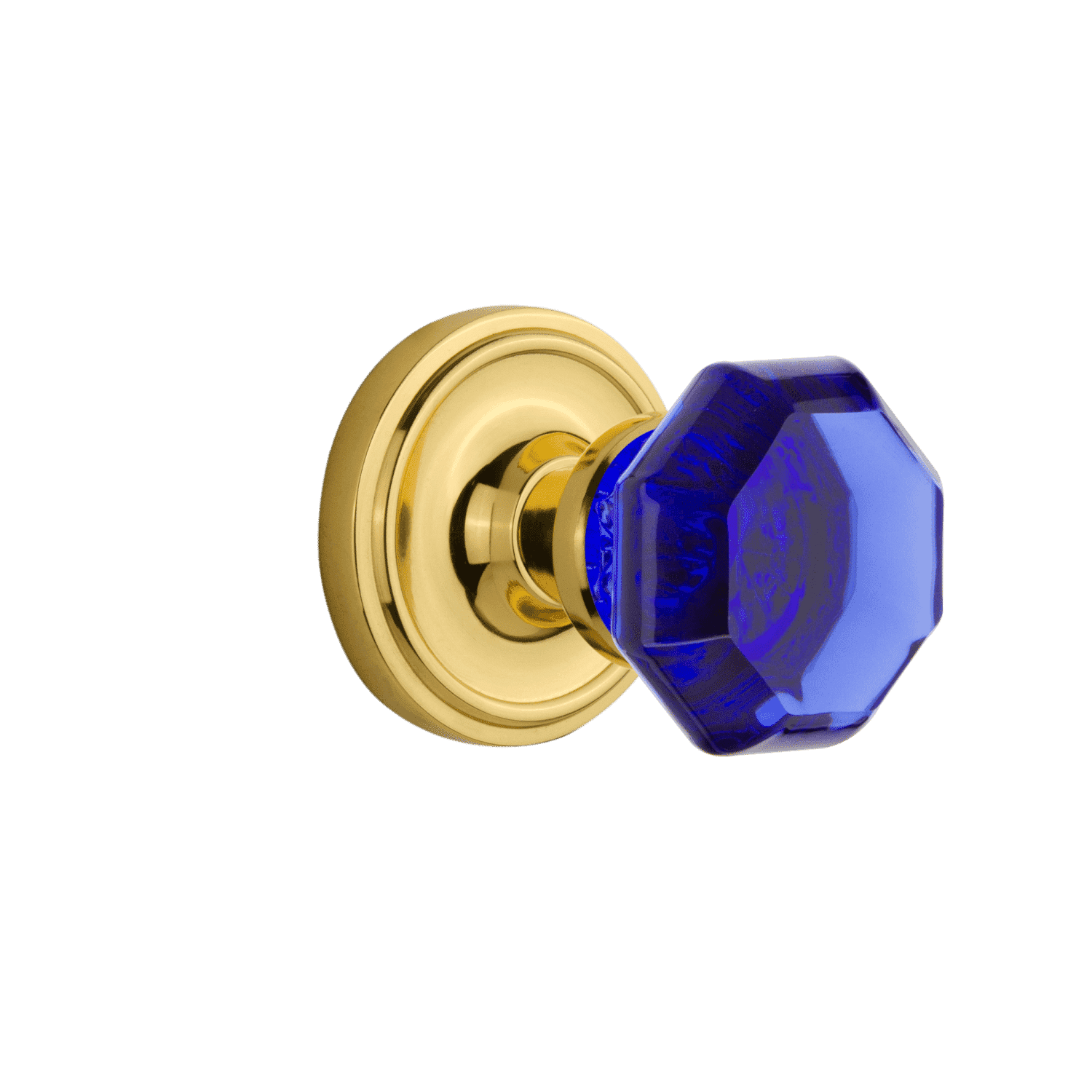 Vintage Style Rosette with Cobalt Blue Waldorf Knob in Polished Brass - Perfect for Cabinet Hardware, Dresser Drawers & Furniture Restoration Projects