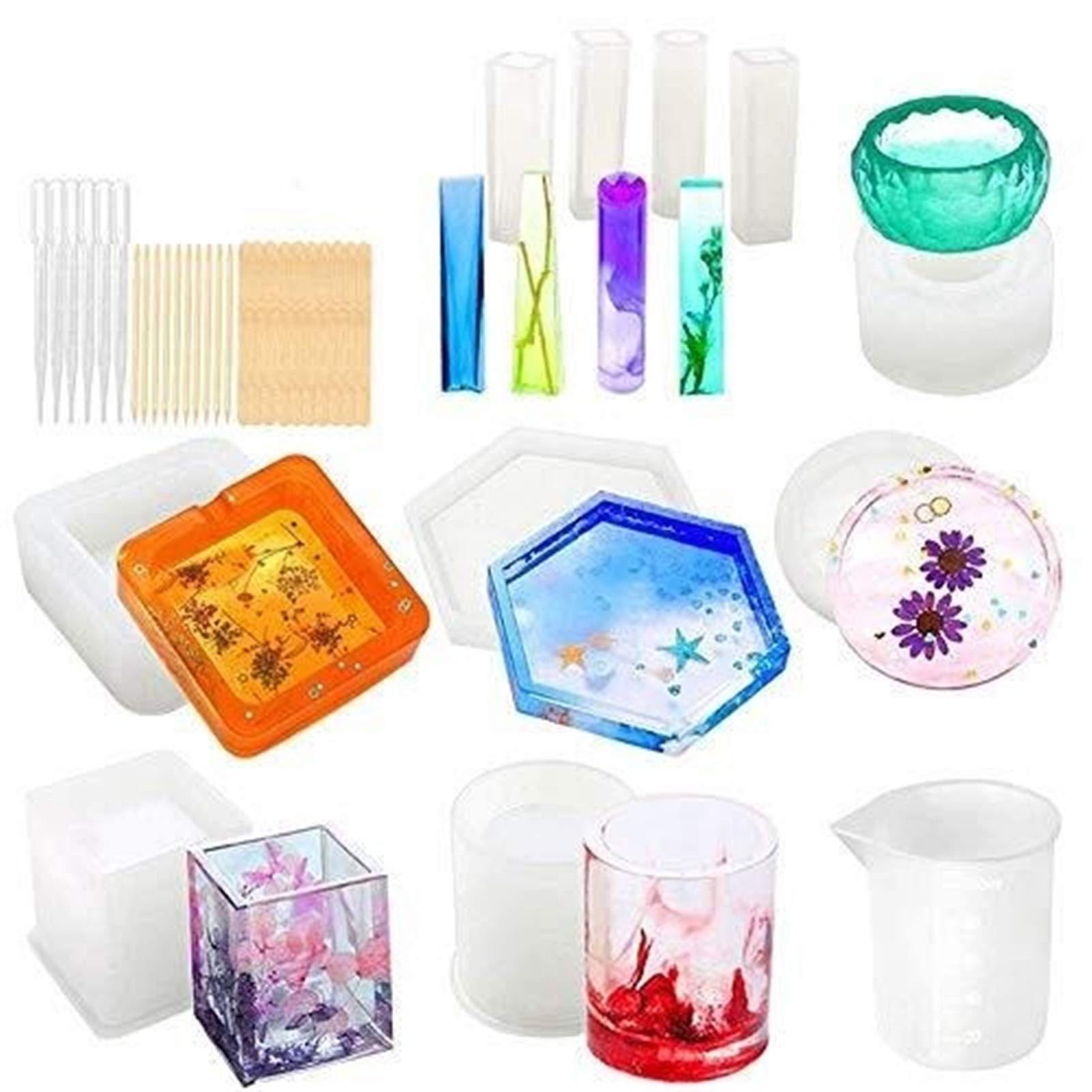 Premium Silicone Molds for Resin Casting - DIY Epoxy Art, Candle Holders, Soap Making, Jewelry & Home Decor - Compatible with Cup, Pen, Ashtray, Flower Pot, Coaster, Pendant, Cylinder, Cuboid, Hexagon & Round Shapes - Perfect for Crafting, Gift Making & DIY Projects