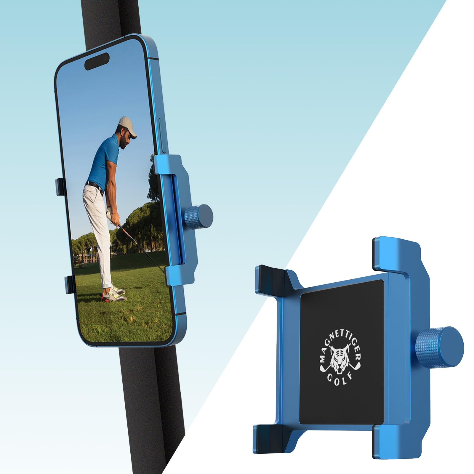 Original Magnetic Golf Cart Phone Holder - Mini Slim Phone Mount with Ultra Strength Magnet | Secure Cell Phone Caddy for Golfers | Perfect for Recording Golf Swings & Hands-Free Navigation on the Course