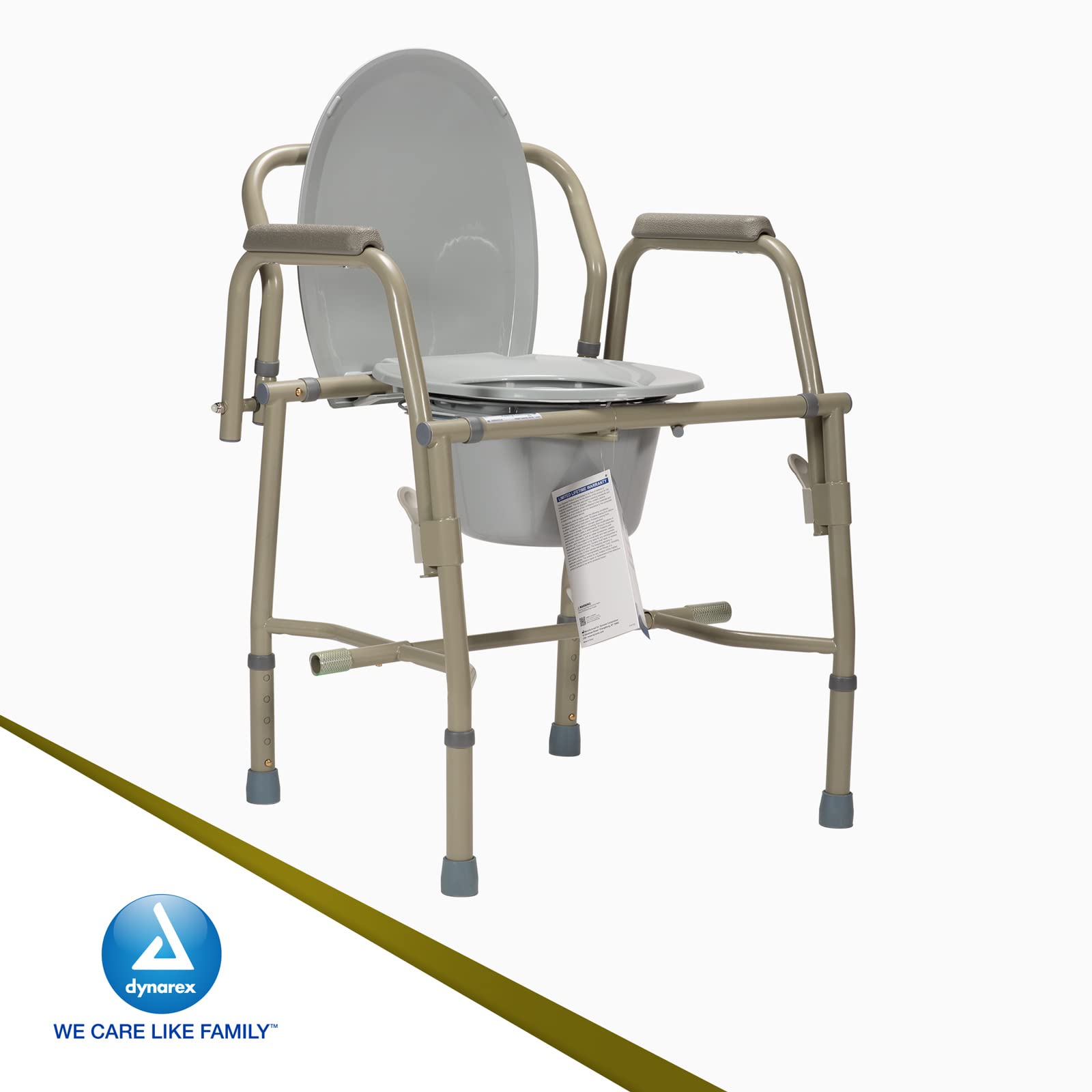 Dynarex Drop-Arm Folding Commode - 3-in-1 Portable Toilet with Safety Drop Arms, Free Standing, Grey | Ideal for Elderly Care, Home Healthcare & Travel Use