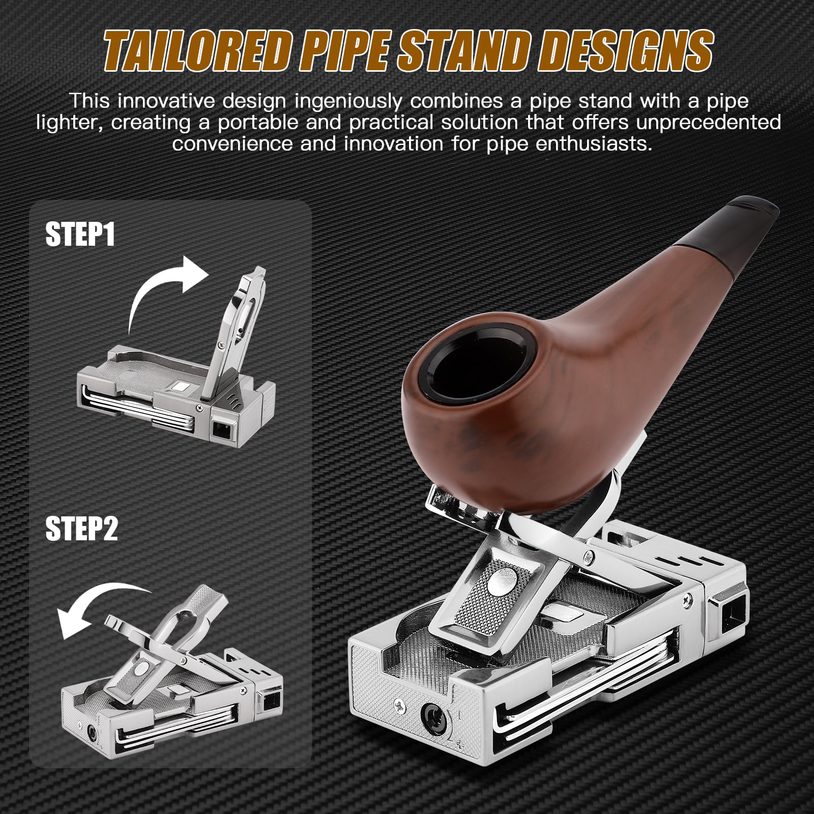 Refillable Butane Pipe Lighter with Stand - 5-in-1 Soft Flame Lighter with Stainless Steel Pipe Tools & Cleaner - Portable Indoor/Outdoor Use for Smoking Accessories - Great Gift Box Included