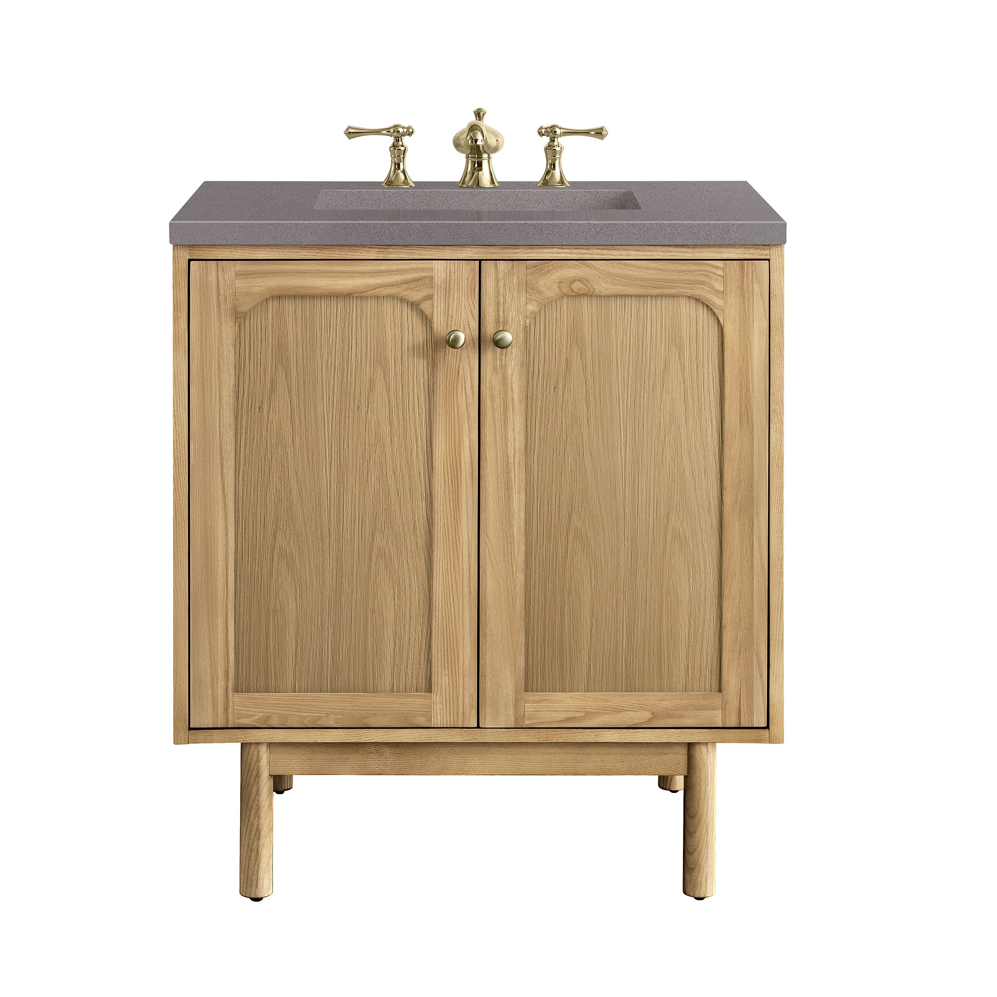 Laurent 30 Inch Single Bathroom Vanity with Light Natural Oak Finish & 3CM Grey Expo Top - Perfect for Modern Home, Apartment, and Condo Bathroom Renovations
