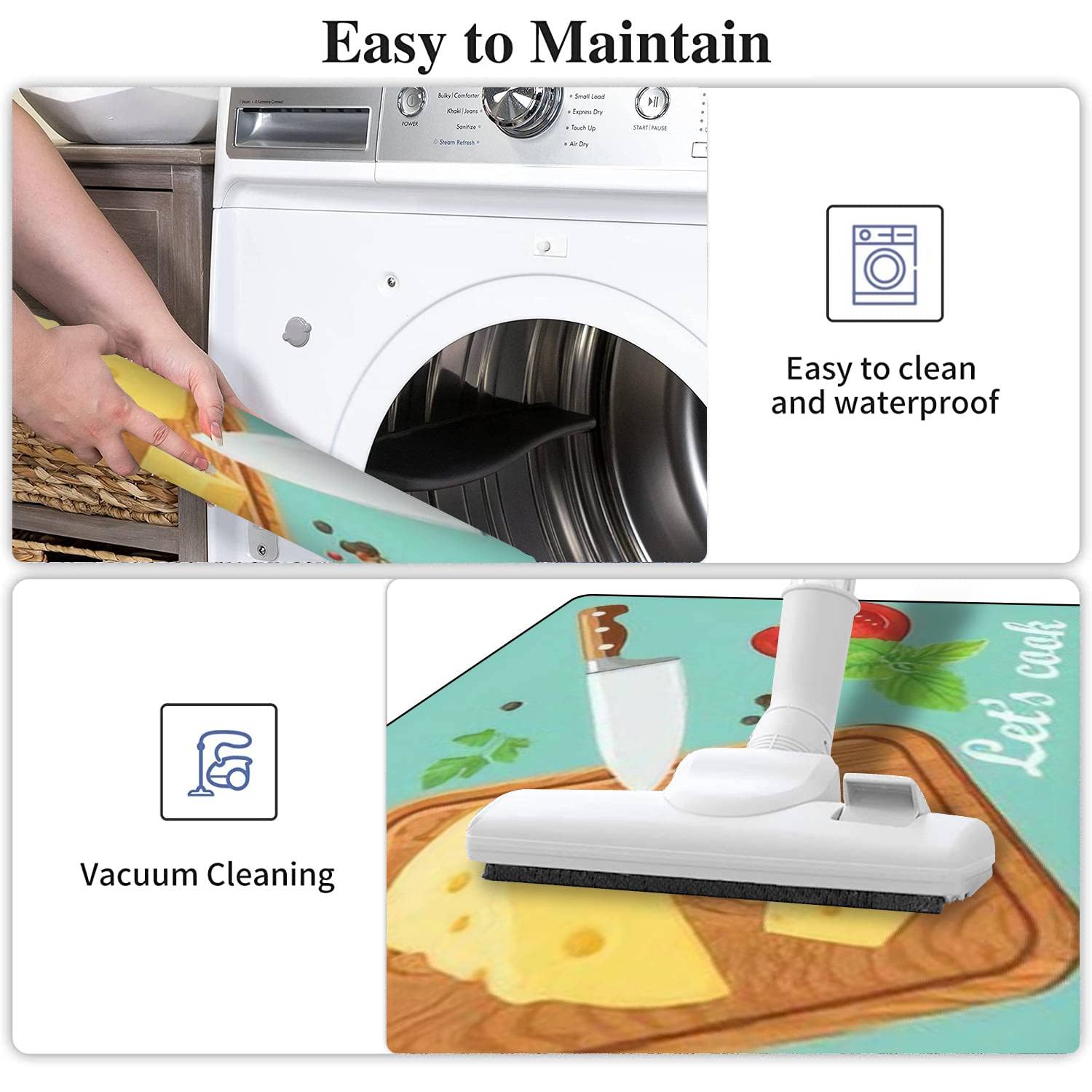 Non-Slip Washable Kitchen Rugs Set - Cheese Cutting Board & Knife Design Floor Mat, Anti-Fatigue Standing Mat for Cooking, Decor - Perfect for Kitchens, Entryways & Bathrooms