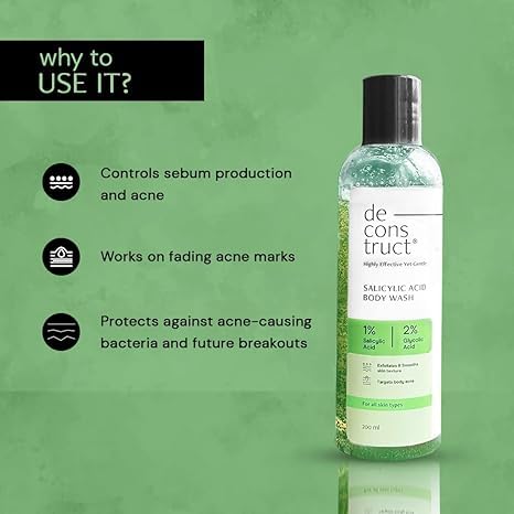 NG Deconstruct Salicylic Acid & 2% Glycolic Acid Exfoliating Body Wash - 200ml for Acne-Prone Skin & Body Breakouts - Perfect for Shower & Post-Workout Cleansing