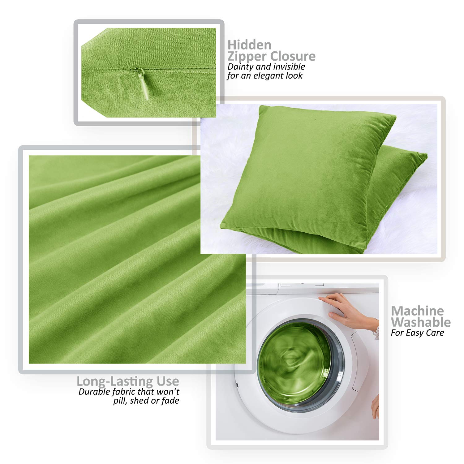 Luxury Velvet Throw Pillow Covers 24x24 Inches - Soft Solid Decorative Couch Pillow Cases for Sofa, Bed, Car - Set of 4 in Garden Green - Perfect for Home Decor, Living Room Accents & Cozy Comfort