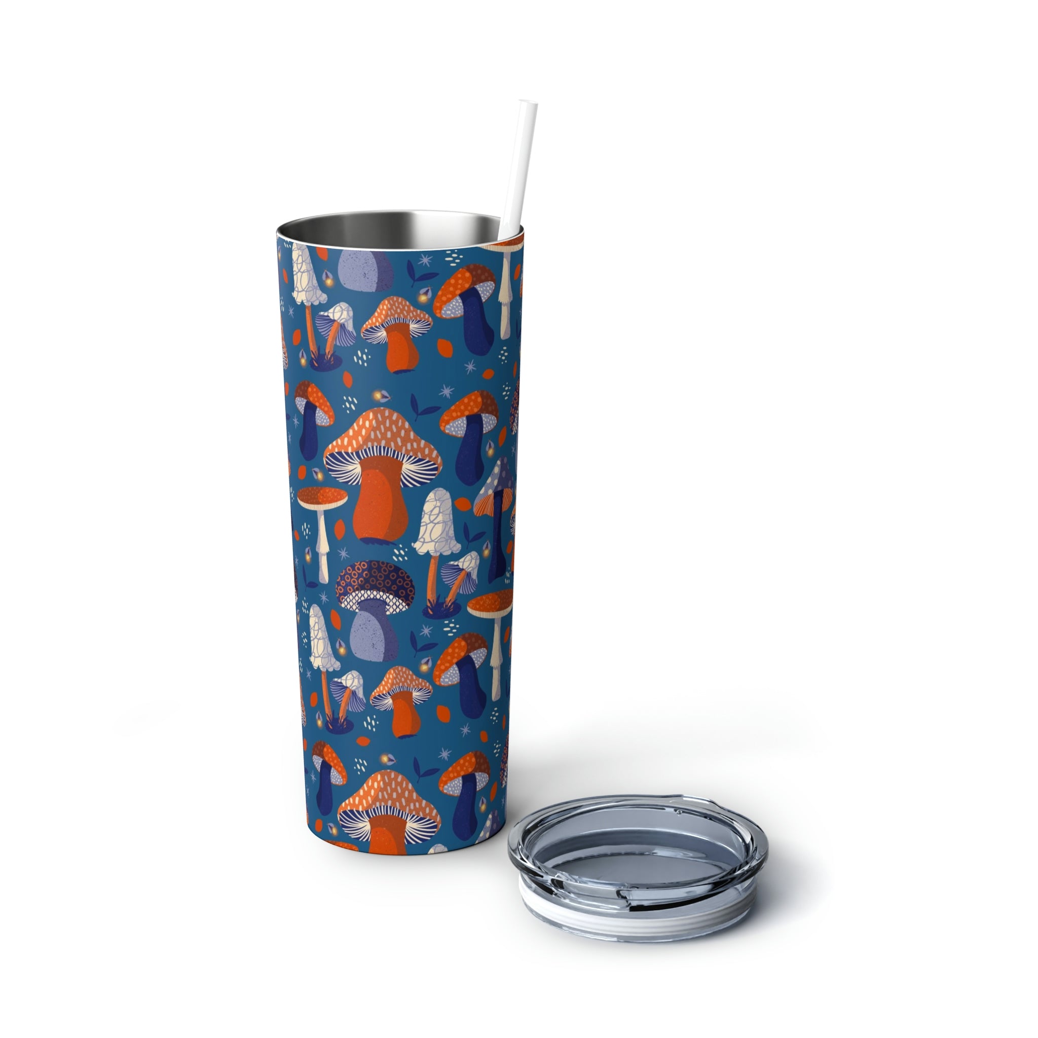 20 oz Skinny Steel Insulated Tumbler with Straw & Lid - Mushroom Lover Travel Mug for Coffee, Tea & Cold Drinks - Perfect for Office, Gym, Hiking & Outdoor Adventures