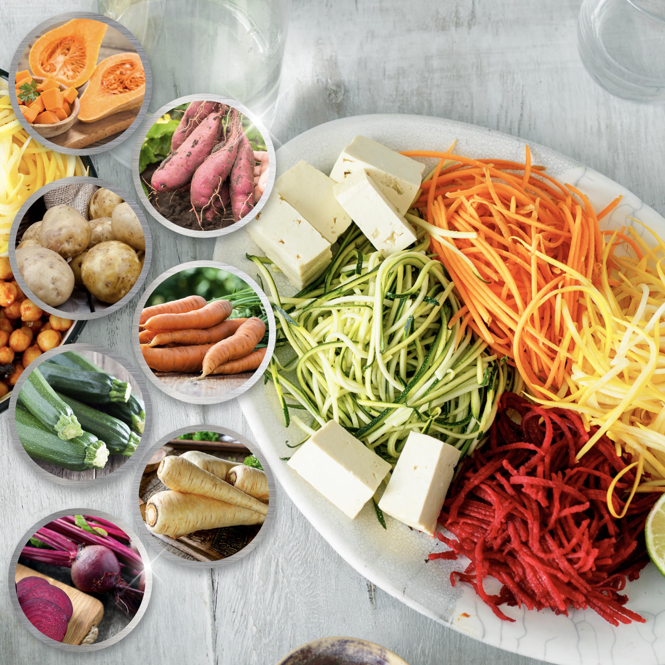 Duronic HBS35 Vegetable Spiralizer - 3 Blade Sizes for HB35 Hand Blender | 1.4L Capacity | Compact & Lightweight | Perfect for Making Veggie Pasta, Zucchini Noodles & Carrot Spaghetti | Ideal for Keto, Paleo & Healthy Cooking