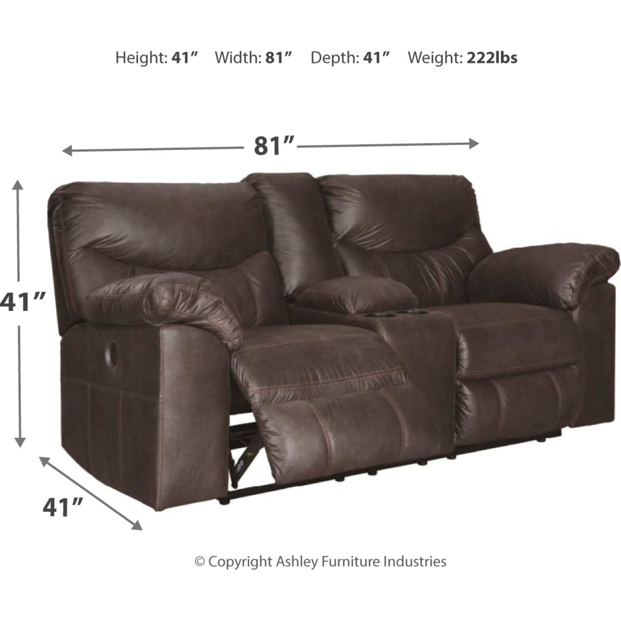 Boxberg Power Reclining Loveseat with Console - Teak Brown Modern Recliner Sofa for Living Room, Home Theater & Small Spaces - USB Charging & Cup Holders