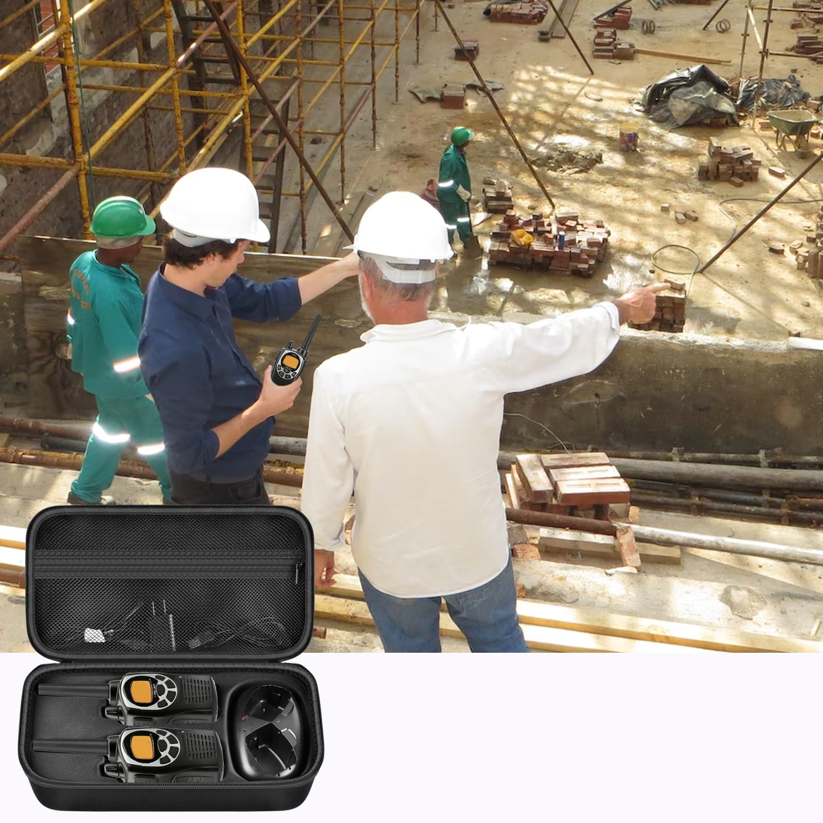 ANKHOH Durable Walkie Talkie Case Holder for 50 Channel GMRS Two-Way Radio - Hard Storage Carrying Box for Rechargeable Batteries, Charger & Headset - Perfect for Outdoor Adventures, Construction Sites & Emergency Preparedness (Black, Bag Only)