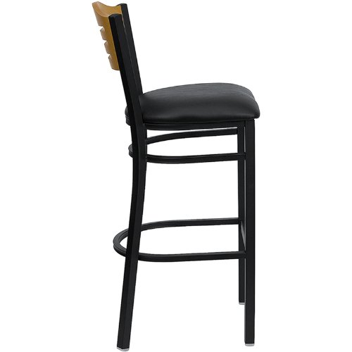Flash Furniture HERCULES Series Black Metal Bar Stool with Wood Back & Vinyl Seat - Commercial Restaurant, Kitchen Island, Home Bar Counter Height Stool