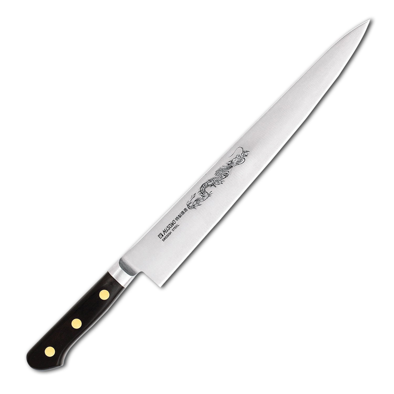 Misono Swedish Steel Chef Knife - 9.4 Inch (24cm) Dragon Sculpture Blade - Premium Japanese Kitchen Knife for Professional Chefs & Home Cooking - Perfect for Slicing, Dicing & Meat Preparation