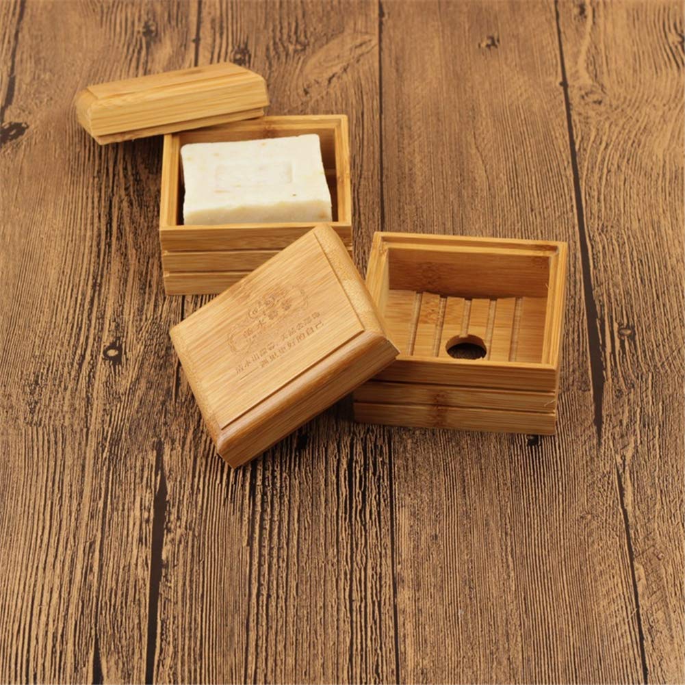 GREENSTORE 2-Pack Natural Bamboo Soap Box with Lid - Handmade Wooden Soap Dish Holder & Tray for Bathroom, Kitchen | Perfect for Organizing Bar Soaps, Travel Storage & Spa Decor