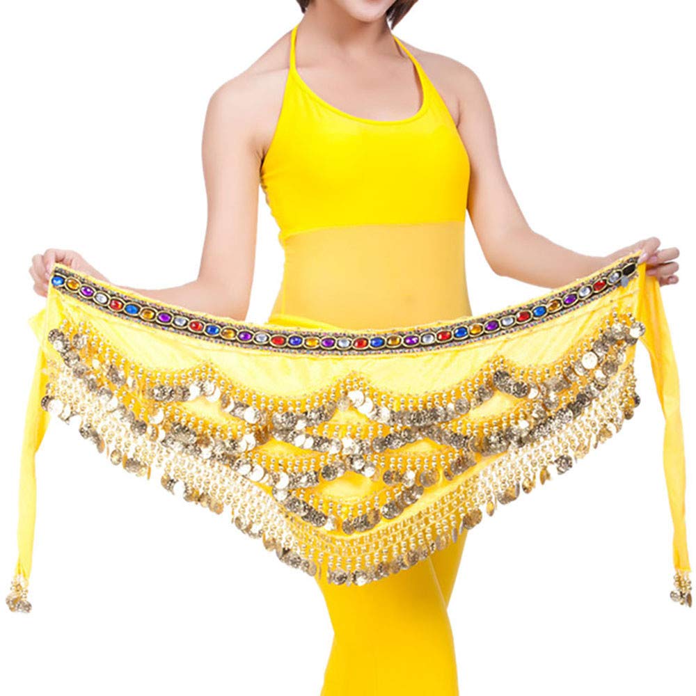 Belly Dance Coin Belt Wrap - Gold Hip Scarf Skirt Costume with Western Buckle for Women & Men | Perfect for Belly Dancing, Performances, and Festive Occasions