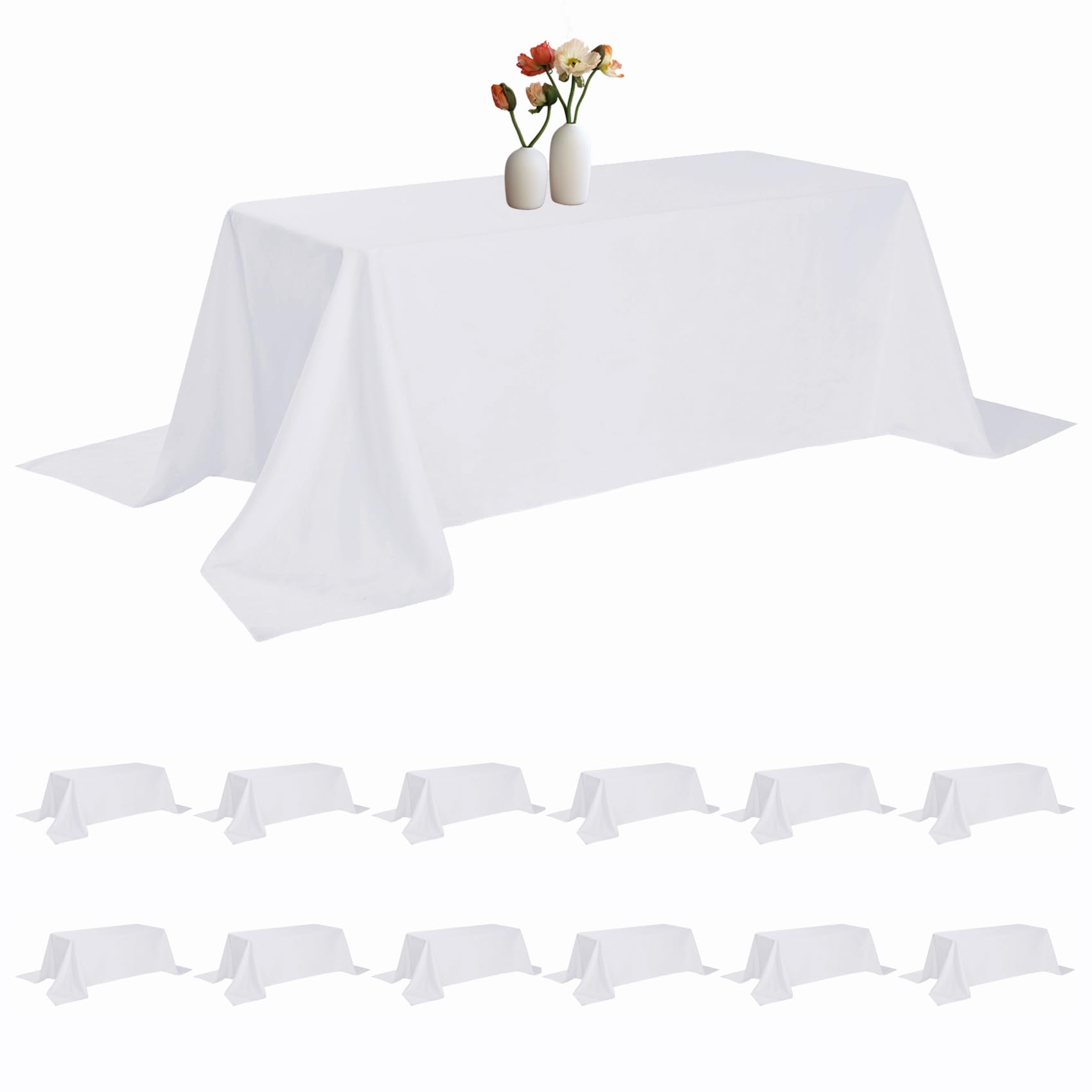 Luccido 12 Pack White Rectangle Tablecloth 90 x 132 Inches - Stain & Wrinkle Resistant Washable Polyester Fabric Table Cover for Wedding, Party, Banquet Decorations - Perfect for Indoor and Outdoor Events, Catering, and Holiday Gatherings
