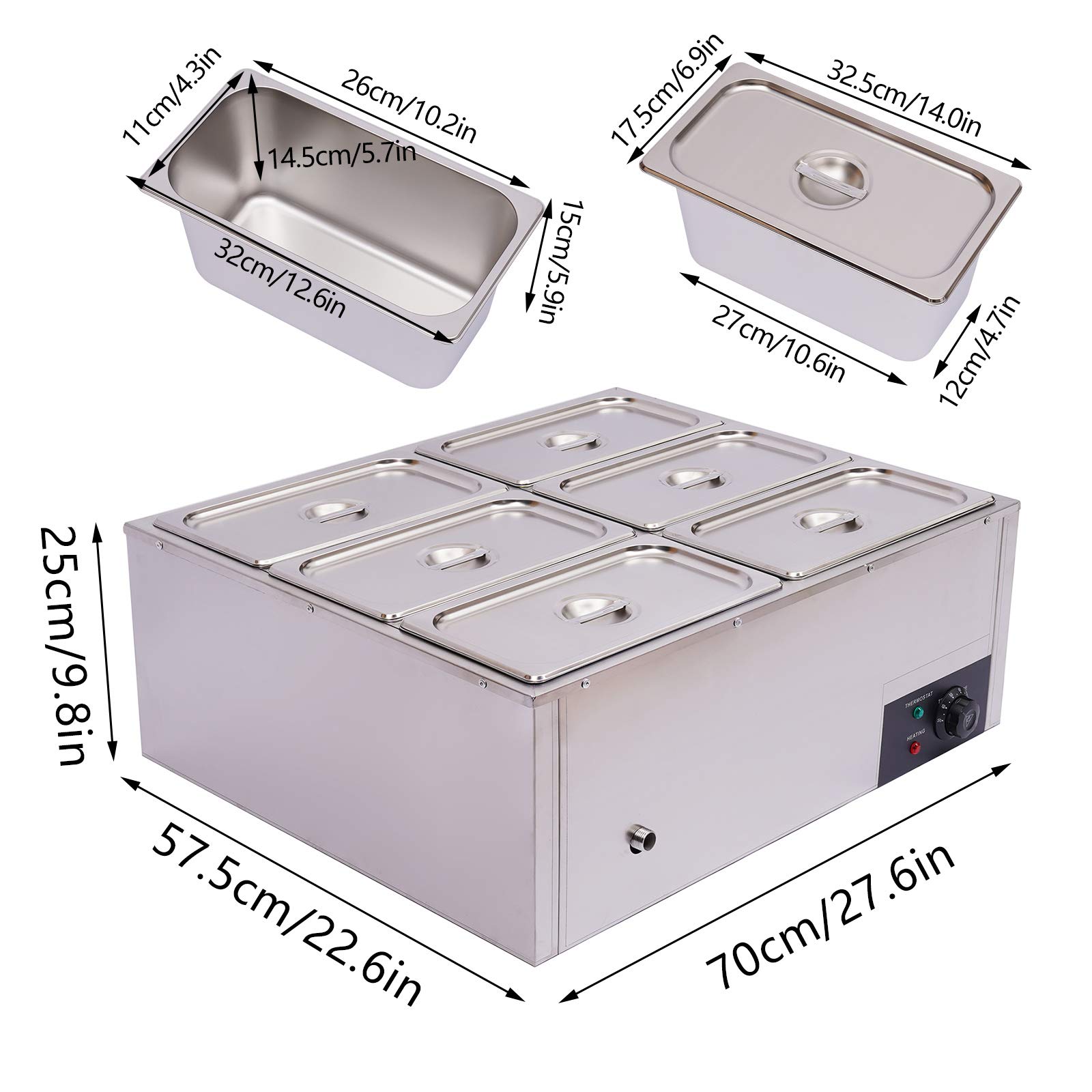 TFCFL 6-Pan Commercial Food Warmer - 6 x 7L Stainless Steel Steam Table with Temperature Control - 110V 850W Electric Buffet Warmer for Restaurants, Cafeterias, Hotels & Catering Events - Perfect for Buffet Service, Banquets, and Food Display