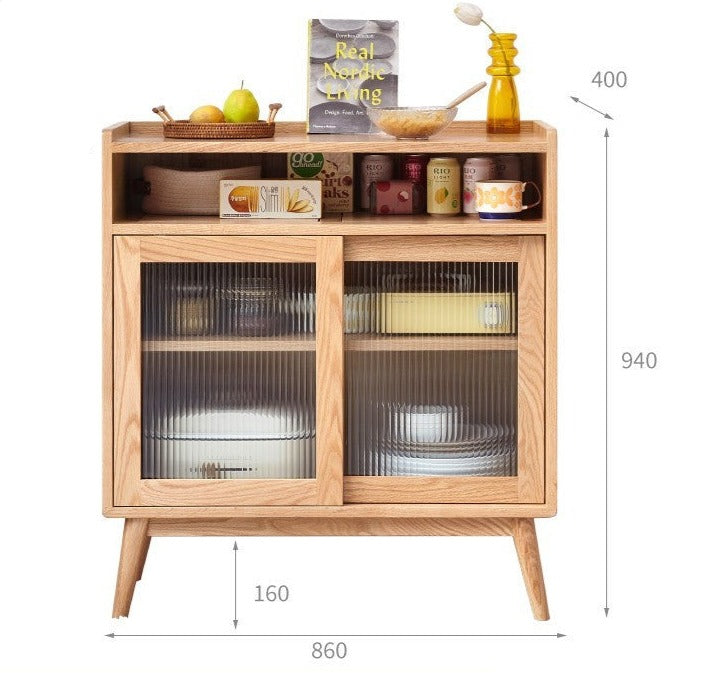 Oak Solid Wood Sideboard with Sliding Doors - Rustic Farmhouse Buffet Cabinet for Dining Room Storage & Living Room Decor