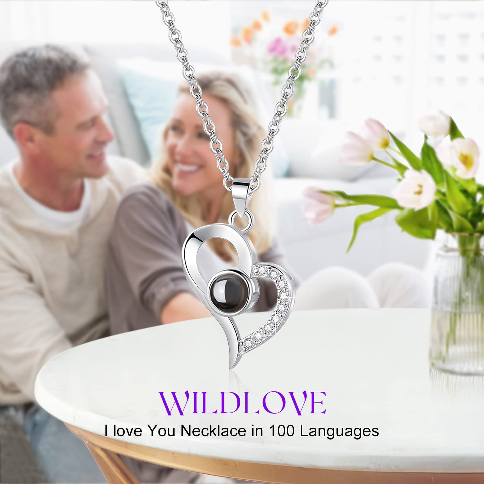 WILDLOVE Preserved Real Rose with 'I Love You' Necklace - Romantic Valentine's Day Gift for Her, Wife, Girlfriend or Mom | Anniversary & Birthday Present for Women | Perfect for Date Nights, Proposals & Special Occasions