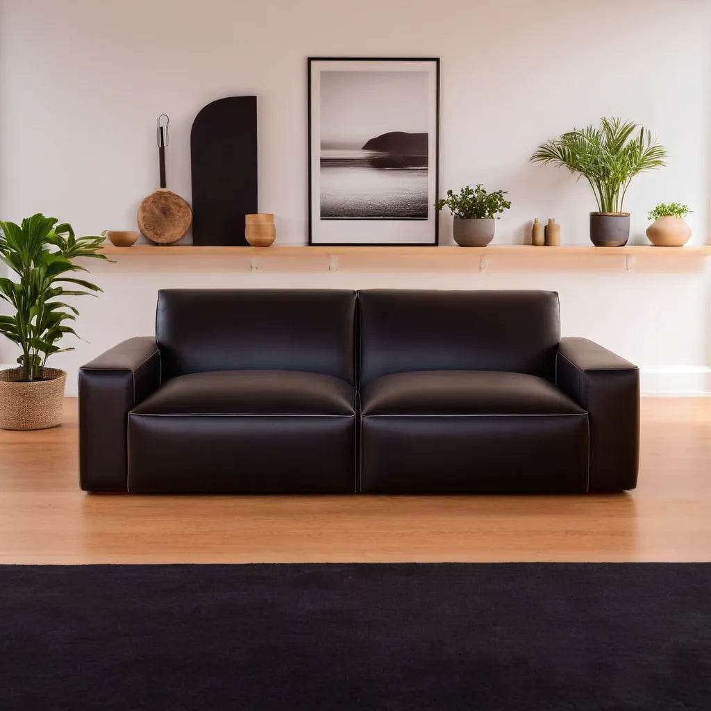 Giacomo Faux Leather 3-Seater Sofa - Modern PU Leather Loveseat for Living Room, Apartment & Office - Comfortable Contemporary Couch with Sturdy Metal Legs