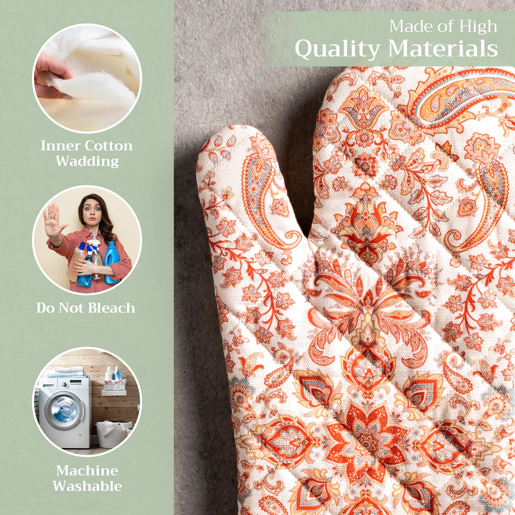 Heat Resistant 100% Cotton Oven Mitts - 7